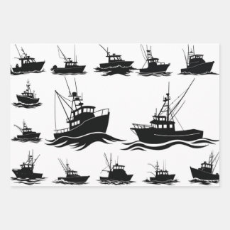 Fishing Boat Silhouette Pattern Wrapping Paper Geschenkpapier Set
