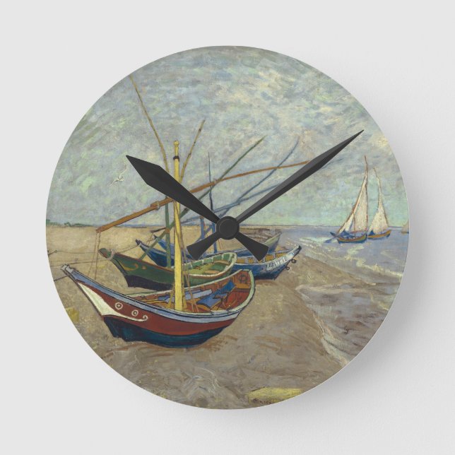 Fishing boats on the beach Wall Clock Runde Wanduhr (Vorderseite)