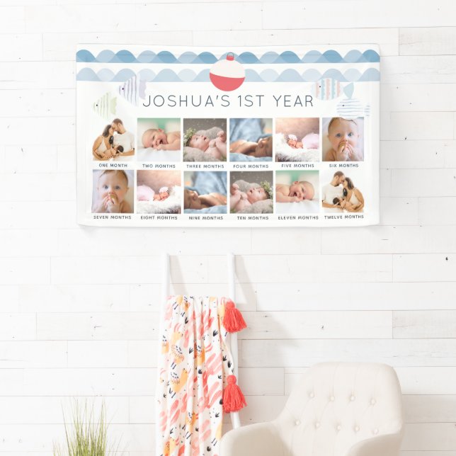 Fishing Boy 1st Birthday Milestone 12 Month Photo Banner (Insitu)