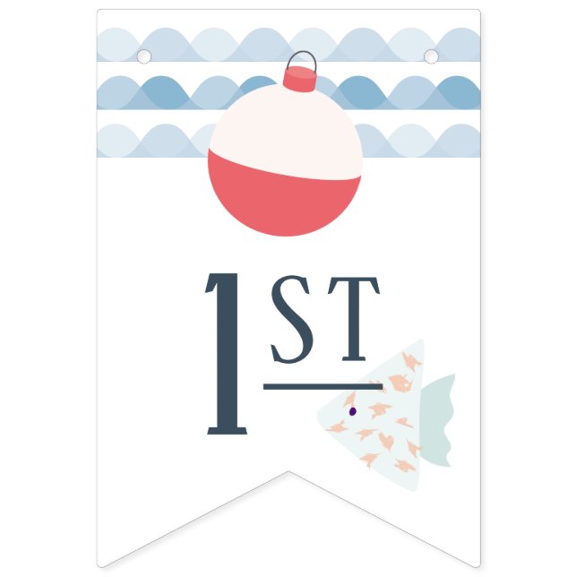 Fishing Boy Float Buoy Happy 1st Birthday  Wimpelkette (Siebte Fahne)