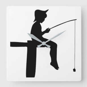 Fishing Boy Silhouette Quadratische Wanduhr