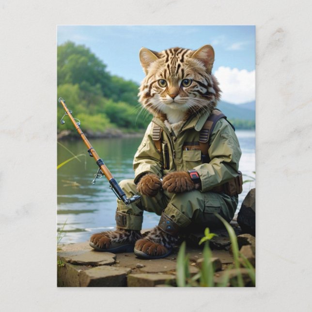 fishing cat at the lake / fischende Katze am See Postkarte (Vorderseite)