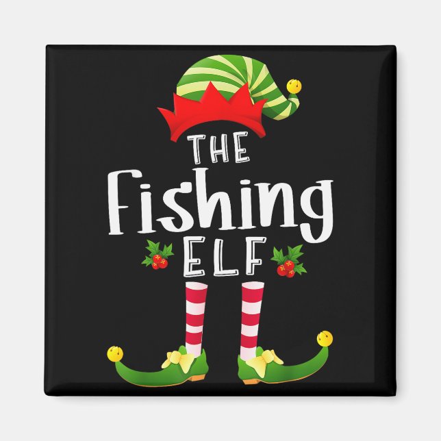 Fishing Christmas Elf Matching Pajama X-mas Party  Magnet (Vorne)
