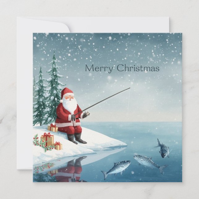 Fishing Christmas with Santa Claus  Feiertagskarte (Vorderseite)