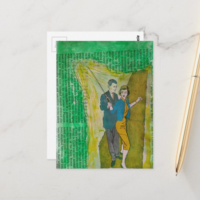 Fishing Couple from 1930s era collage Postkarte (Vorderseite/Rückseite Beispiel)