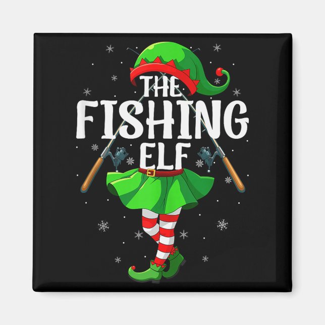 Fishing Elf Christmas Girls Women Elf Squad Xmas F Magnet (Vorne)