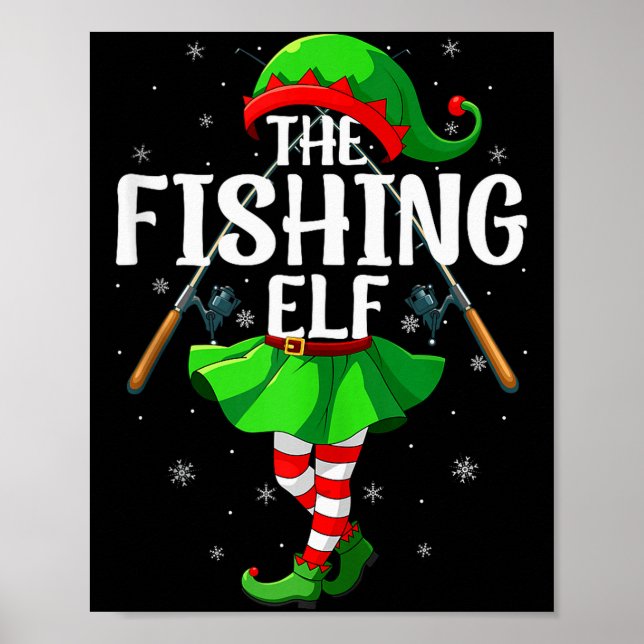 Fishing Elf Christmas Girls Women Elf Squad Xmas F Poster (Vorne)