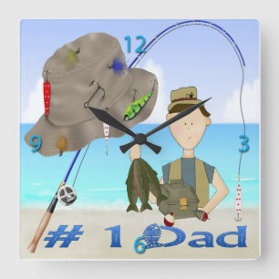 Fishing Father's Day Wall Clock Quadratische Wanduhr