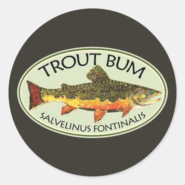 Fishing Funny TROUT BUM Runder Aufkleber (Vorderseite)
