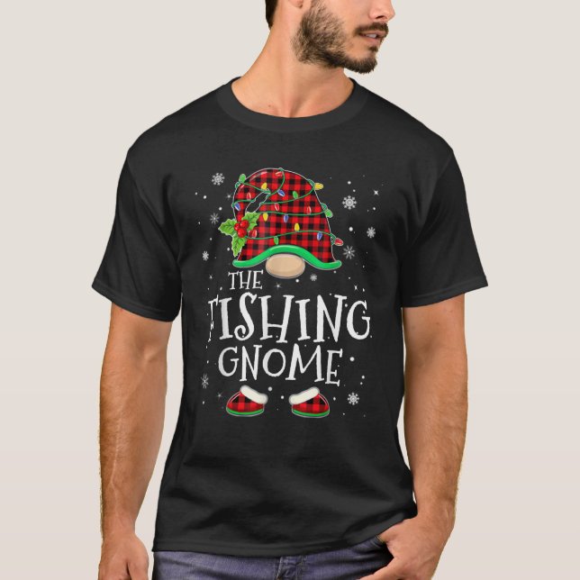 Fishing Gnome Red Plaid Matching Family Christmas  T-Shirt (Vorderseite)