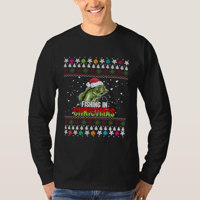 Fishing in Christmas Merry Fishmas Ugly Sweater Ch T-Shirt (Vorderseite)