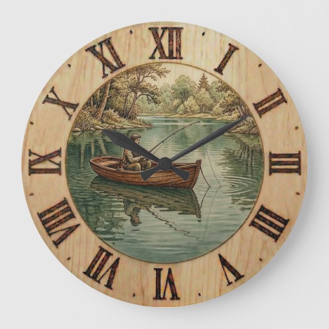 Fishing Lake- Wall Clock  Große Wanduhr (Vorderseite)