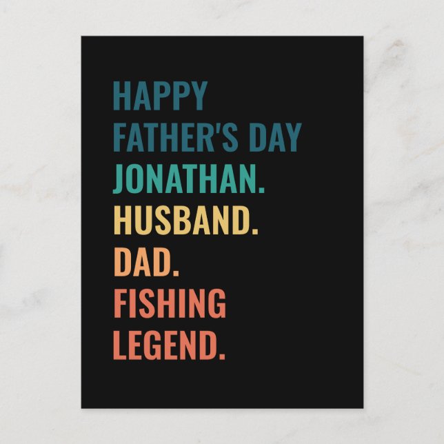 Fishing Legend Personalisierter Ehemanntag Vaterta Feiertagspostkarte (Vorderseite)
