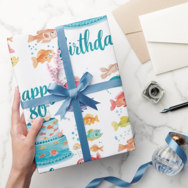 Fishing Lover 80th Birthday Watercolor  Geschenkpapier (Schenken)