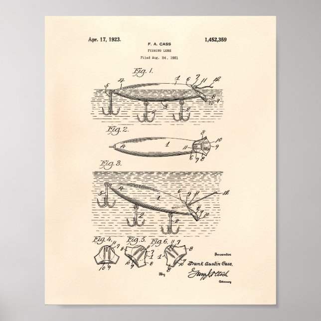 Fishing Lure 1923 Patent Art Old Peper Poster (Vorne)