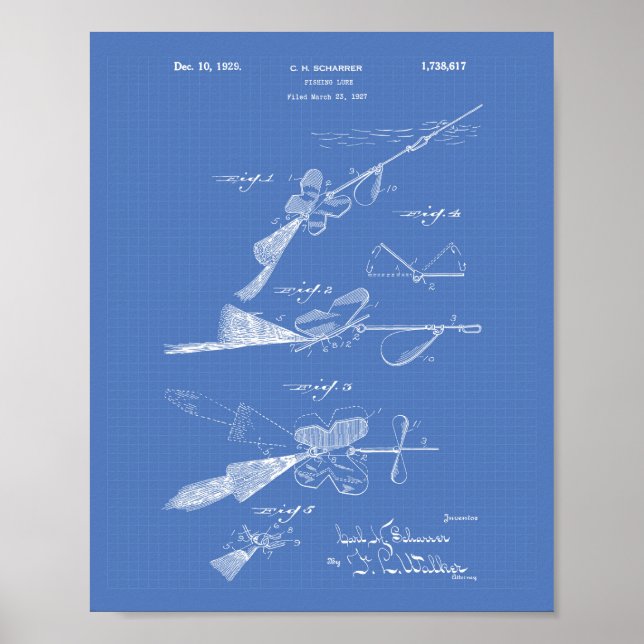 Fishing Lure 1929 Patent Art Blueprint Poster (Vorne)