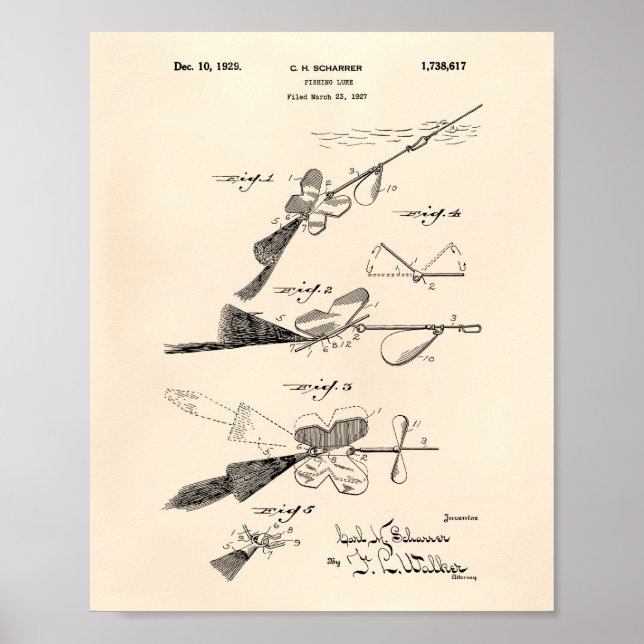 Fishing Lure 1929 Patent Art Old Peper Poster (Vorne)
