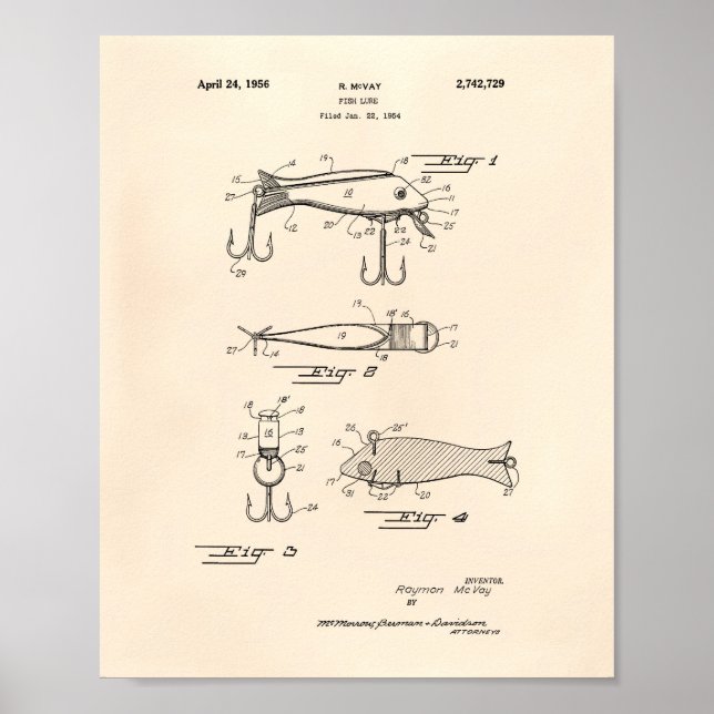 Fishing Lure 1956 Patent Art Old Peper Poster (Vorne)