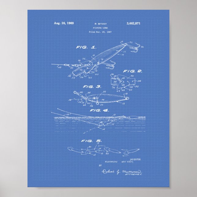 Fishing Lure 1969 Patent Art Blueprint Poster (Vorne)