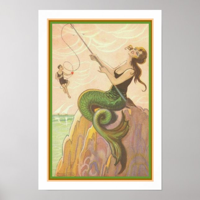 "Fishing Mermaid" Art Deco Print ca. 1928 Poster (Vorne)