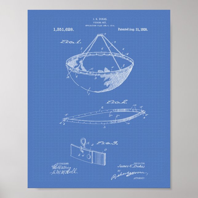 Fishing Net 1920 Patent Art Blueprint Poster (Vorne)
