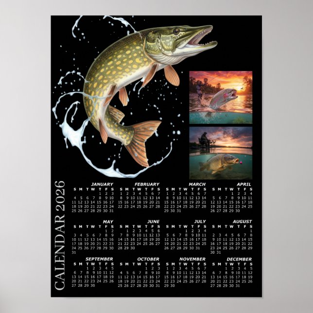 Fishing Photo Calendar 2026, Sports Fishing, Carp Poster (Vorne)