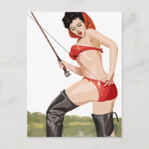 Fishing pin-up vintage poster postkarte