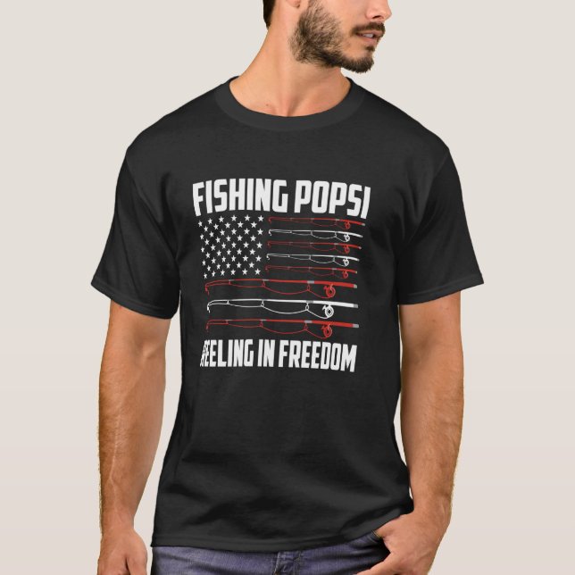 Fishing Popsi 4. Juli US-Flagge Fischen Frei T-Shirt (Vorderseite)