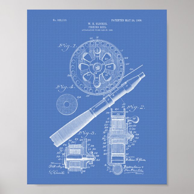 Fishing Reel 1906 Art Blueprint Poster (Vorne)