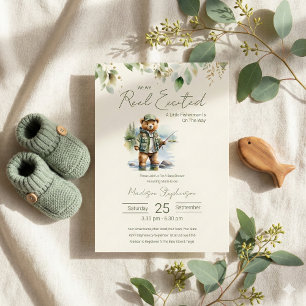 Fishing Reel Aufgeregter Junge Baby Shower QR Code Einladung