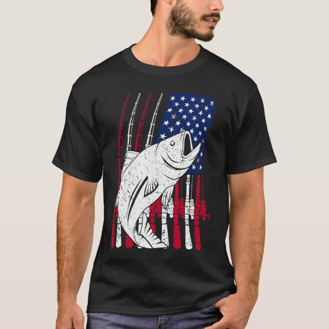 Fishing Rod and American Flag T-Shirt (Vorderseite)