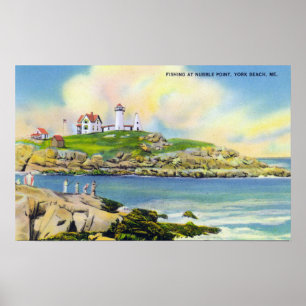 Fishing Scene at Nubble Point on York Beach Poster