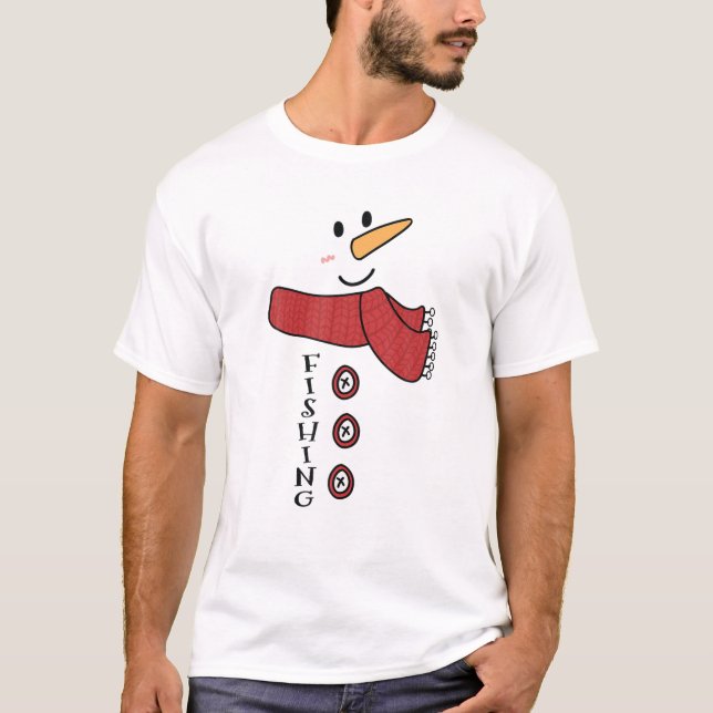 Fishing Snowman Kostümfamilie Matching Funny Chri T-Shirt (Vorderseite)