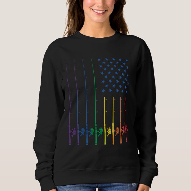 Fishing Spinning Rod LGBT Rainbow Pride USA Americ Sweatshirt (Vorderseite)