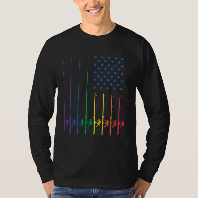 Fishing Spinning Rod LGBT Rainbow Pride USA Americ T-Shirt (Vorderseite)