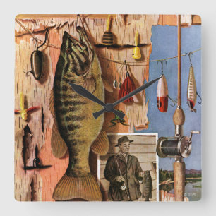 Fishing Still Life by John Atherton Quadratische Wanduhr