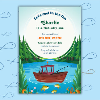 Fishing Themed Boys erste Geburtstagsparty Einladung