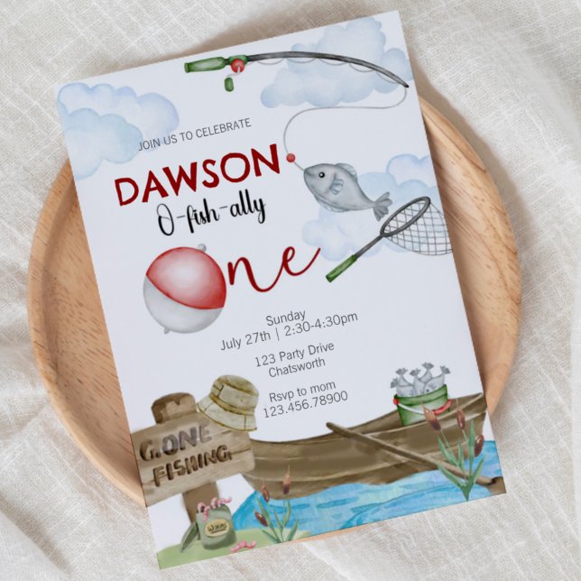 fishing-themed, Fishing Birthday, One, first birth Einladung (Von Creator hochgeladen)