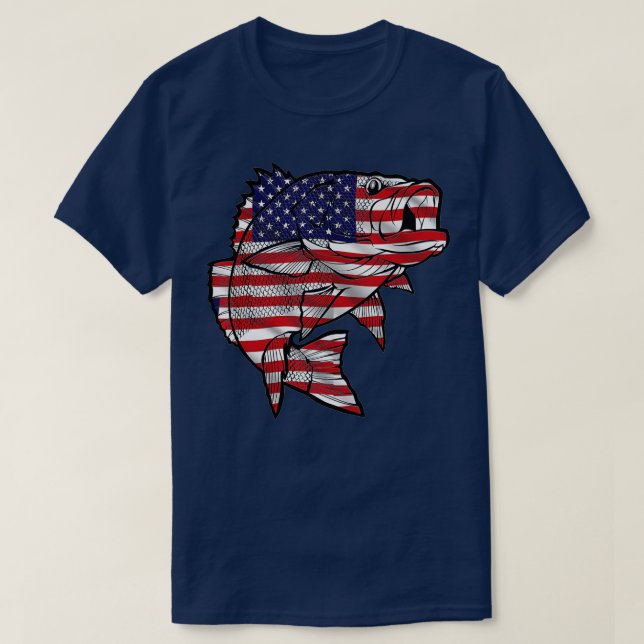 Fishing US American Flag Bass Fish Fisherman 4th O T-Shirt (Design vorne)