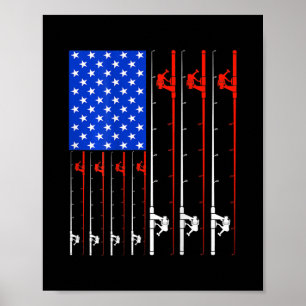 Fishing USA American Flag 4th July Fisherman Poster