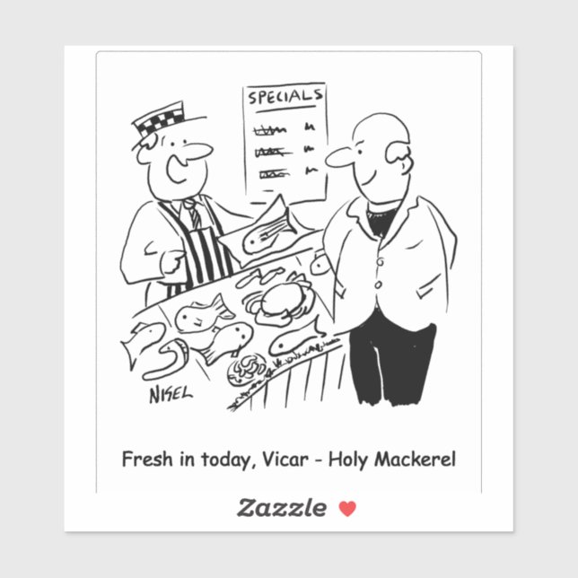 Fishmonger bietet Vicar Holy Mackerel an. Funny Aufkleber (Blatt)