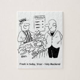 Fishmonger bietet Vicar Holy Mackerel Cartoon Puzzle