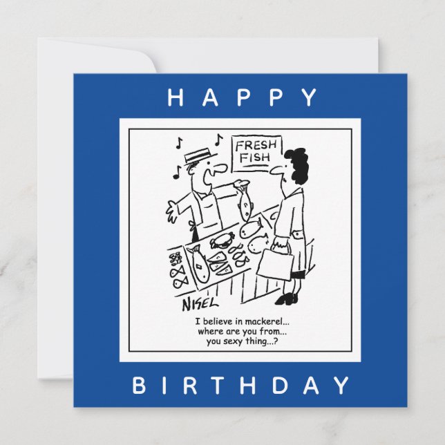 Fishmonger singt über Mackerel-Cartoon Karte (Vorderseite)