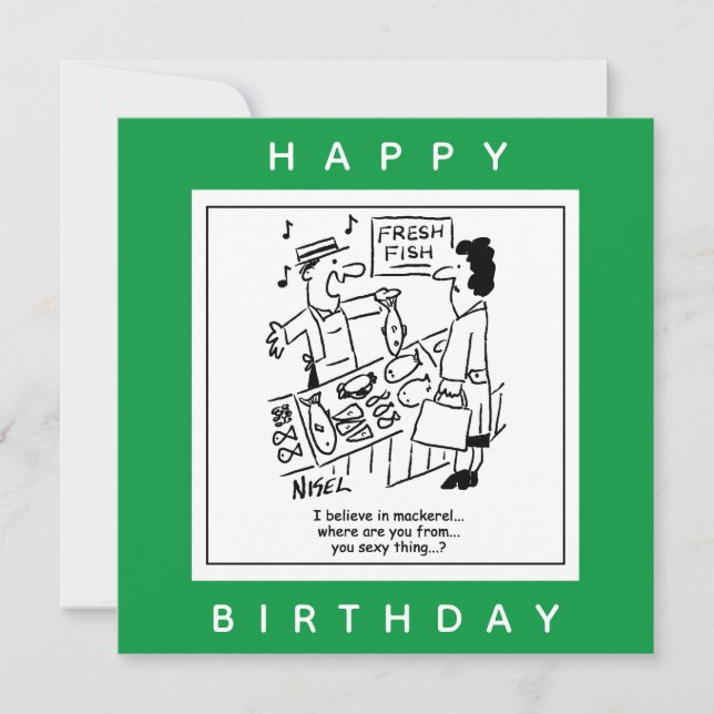 Fishmonger singt über Mackerel-Cartoon Karte (Vorderseite)