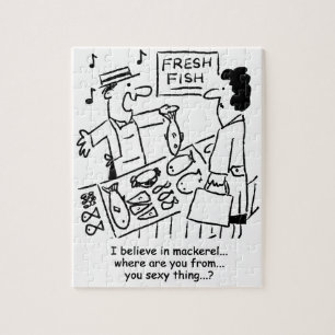 Fishmonger singt über Mackerel-Cartoon Puzzle