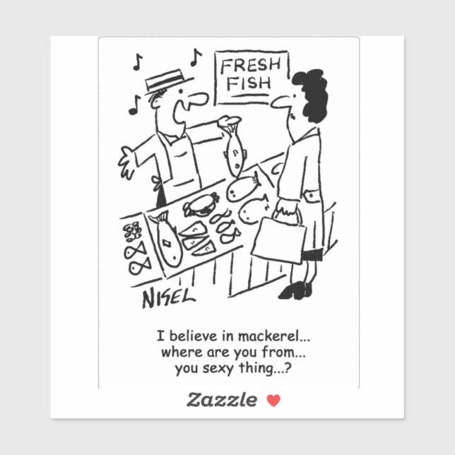 Fishmonger singt über Mackerel. Funny Aufkleber (Blatt)