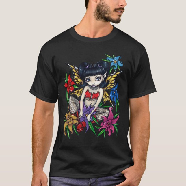 Fishnets und Blumen goth Fee Shirt (Vorderseite)