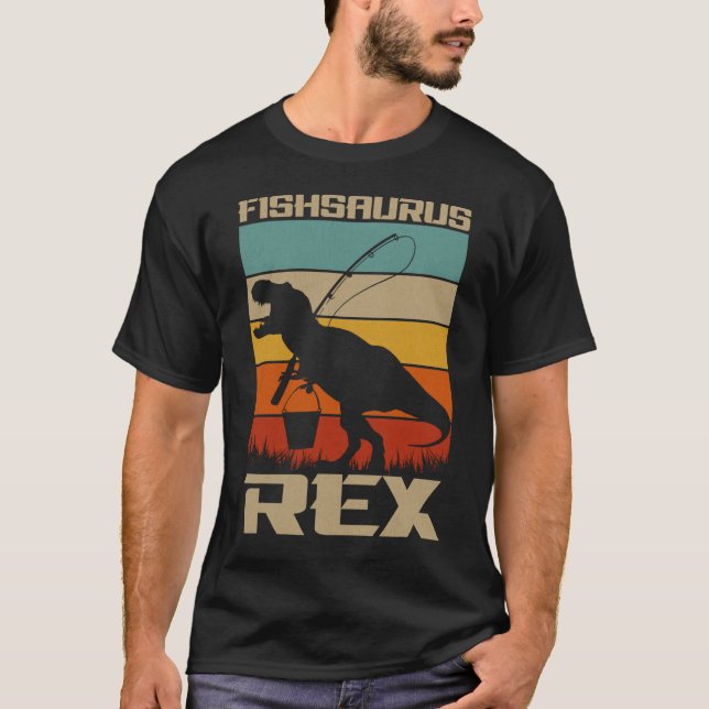 Fishsaurus Bass Fishing T Rex Dinosaurier T-Shirt (Vorderseite)