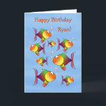 Fishy Fun Kids Personalized Birthday Card Karte<br><div class="desc">Here's hat Child's Birthday Card,  with many multi-colored cartoon fish swimming across a sea of blue. All the text on the front and inside of this card is easily customized to suit your needs and taste. Fun and bright!</div>