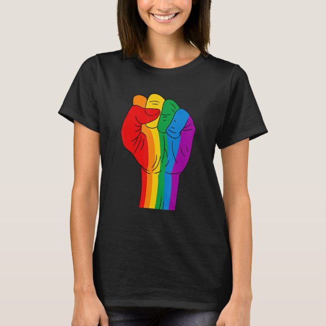 Fist Lgbtq Gay Rights Proud Pride Rainbow T-Shirt (Vorderseite)